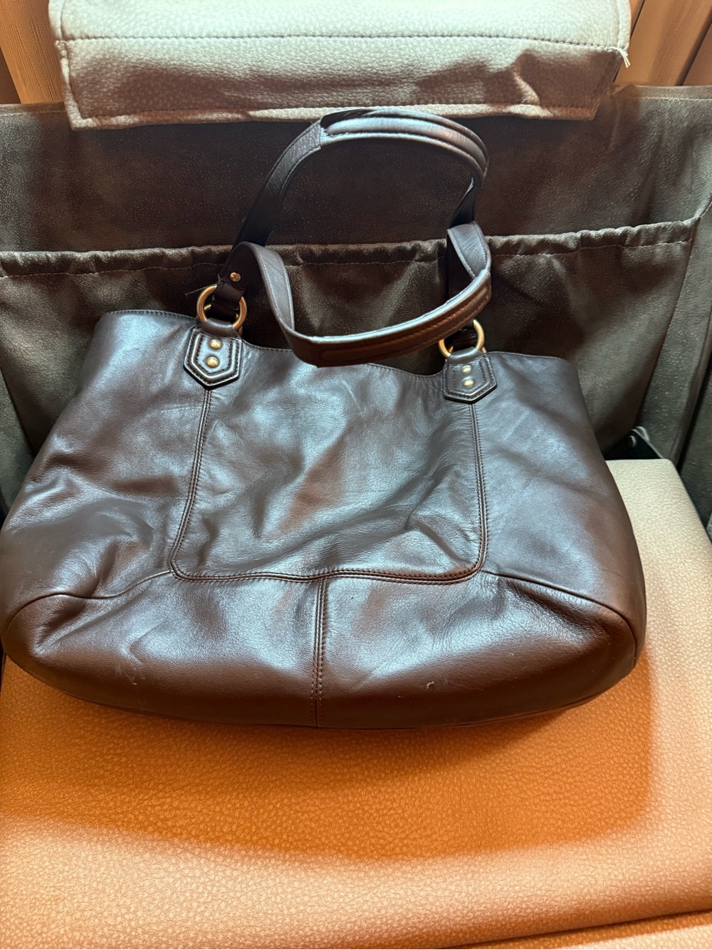 Coach Brown Leather Shoulder Bag with Gold-Tone Buckle - Picture 6 of 6